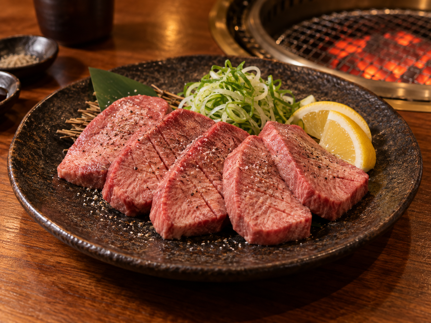 厚切り塩タンを表現した、肉三昧のAI生成デモ写真